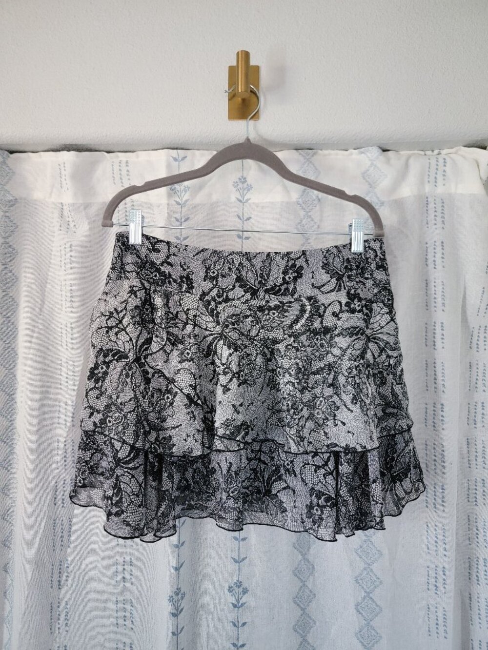 Y2K BCBGeneration Whimsigoth Lace Patterned Ruffled Mini Skirt